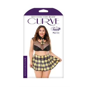 AS IF SCHOOLGIRL COSTUME SET; TIE COLLAR. CROP TOP. SKIRT AND PANTY 3X/4X BLACK/YELLOW