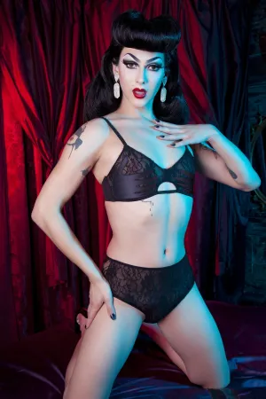 Bettie Page Black Hand Print Lace Bra