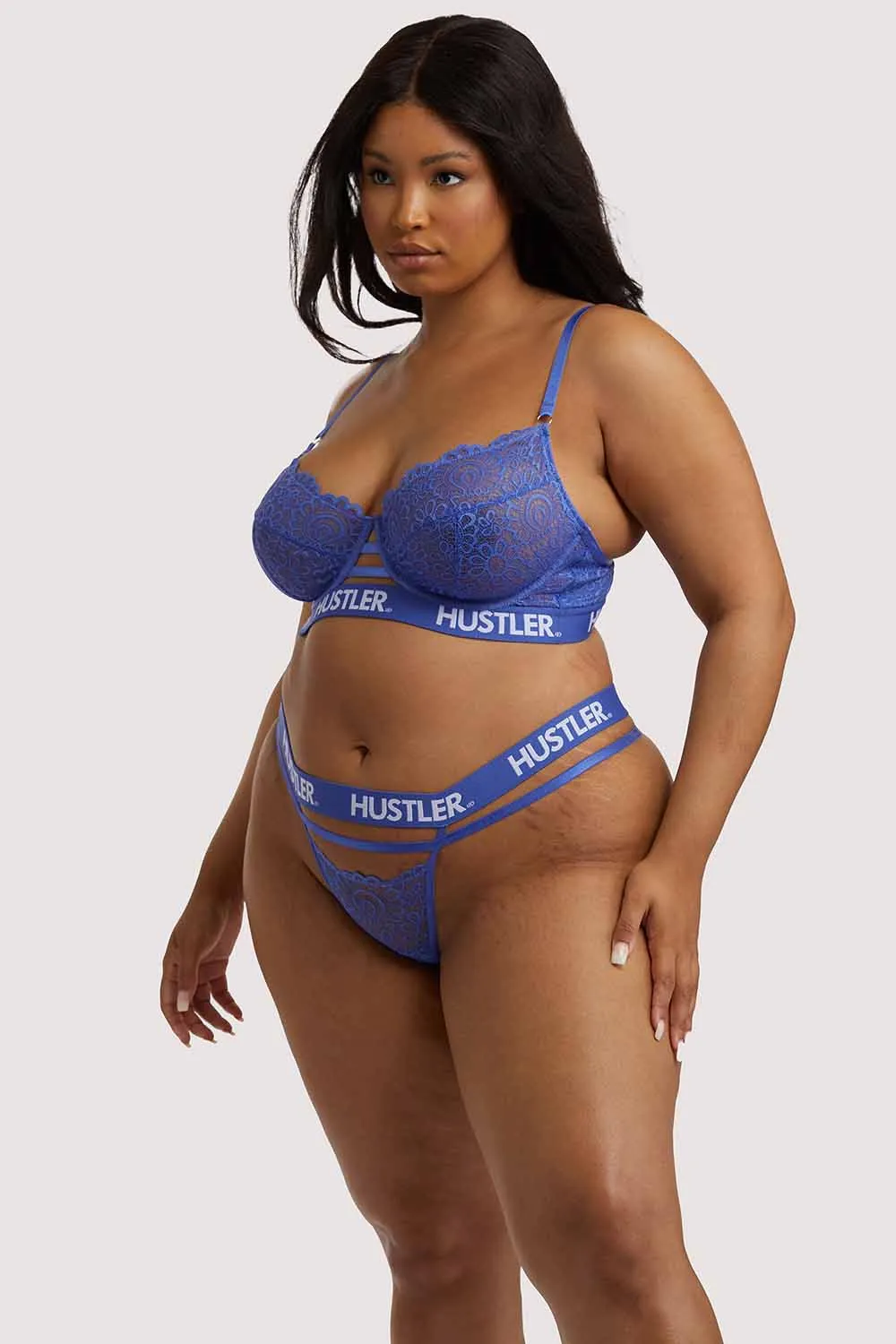 Branded Lace Blue Thong