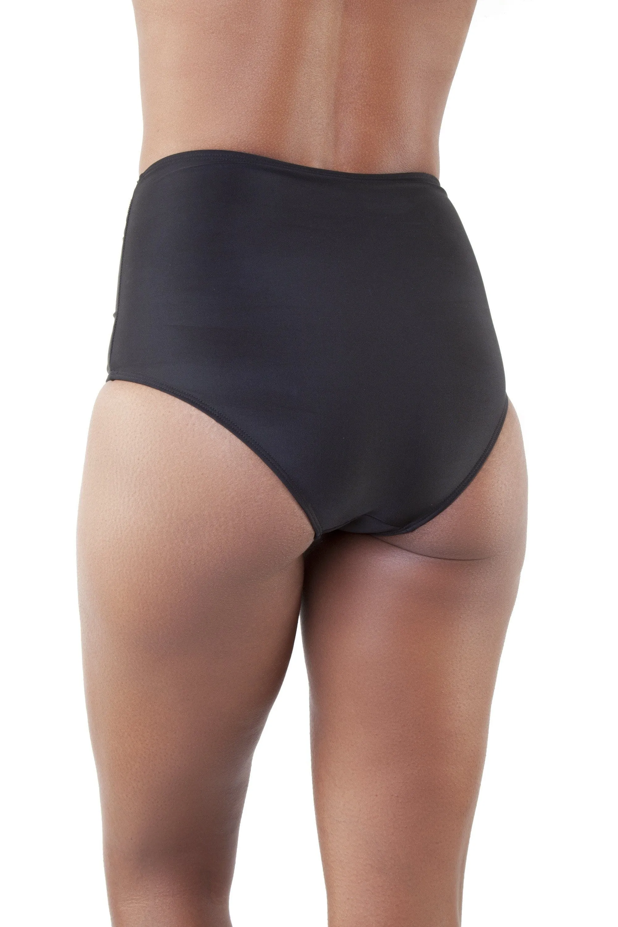 Embroidered High Waist Bikini Brief Black