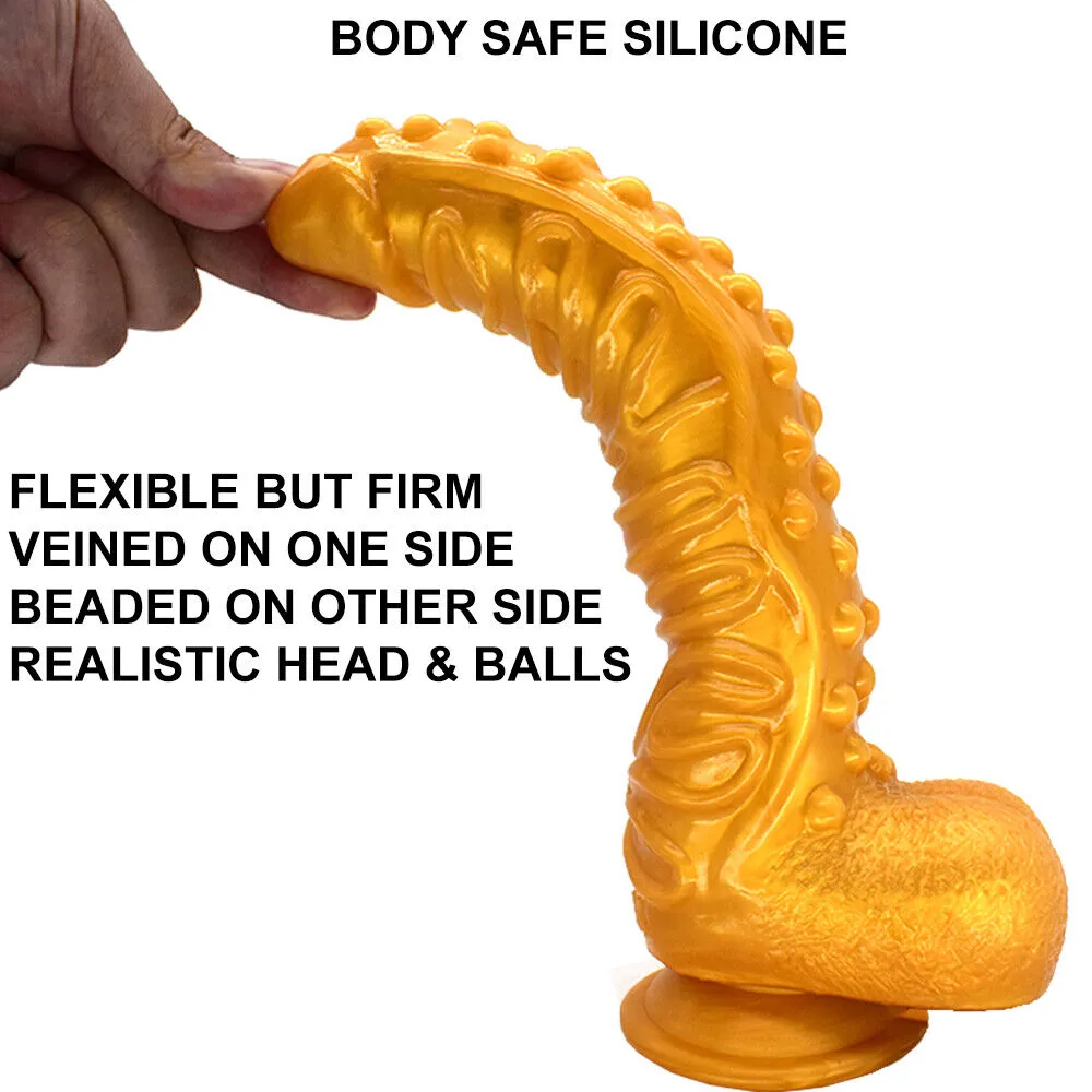 FAAK G130 Large 10.3 Textured Dildo Liquid Silicone Dong Alien Sex Toy