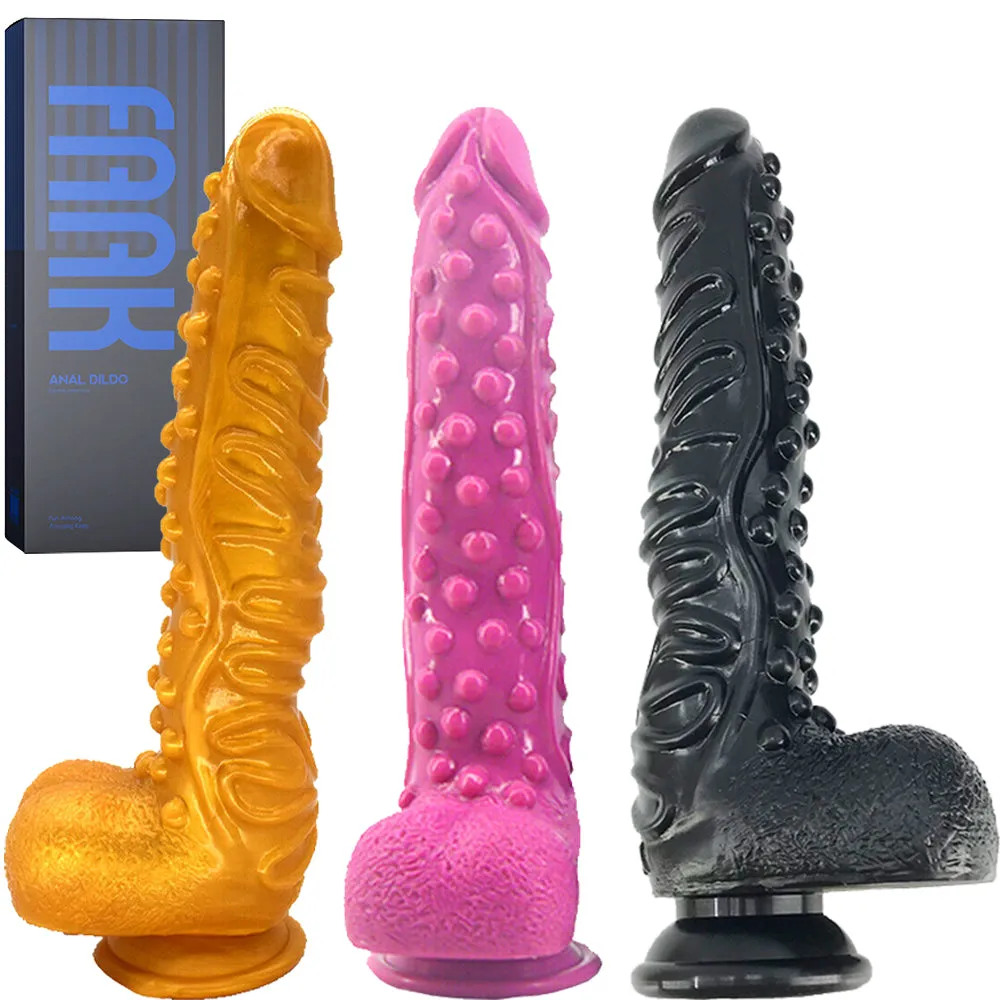 FAAK G130 Large 10.3 Textured Dildo Liquid Silicone Dong Alien Sex Toy