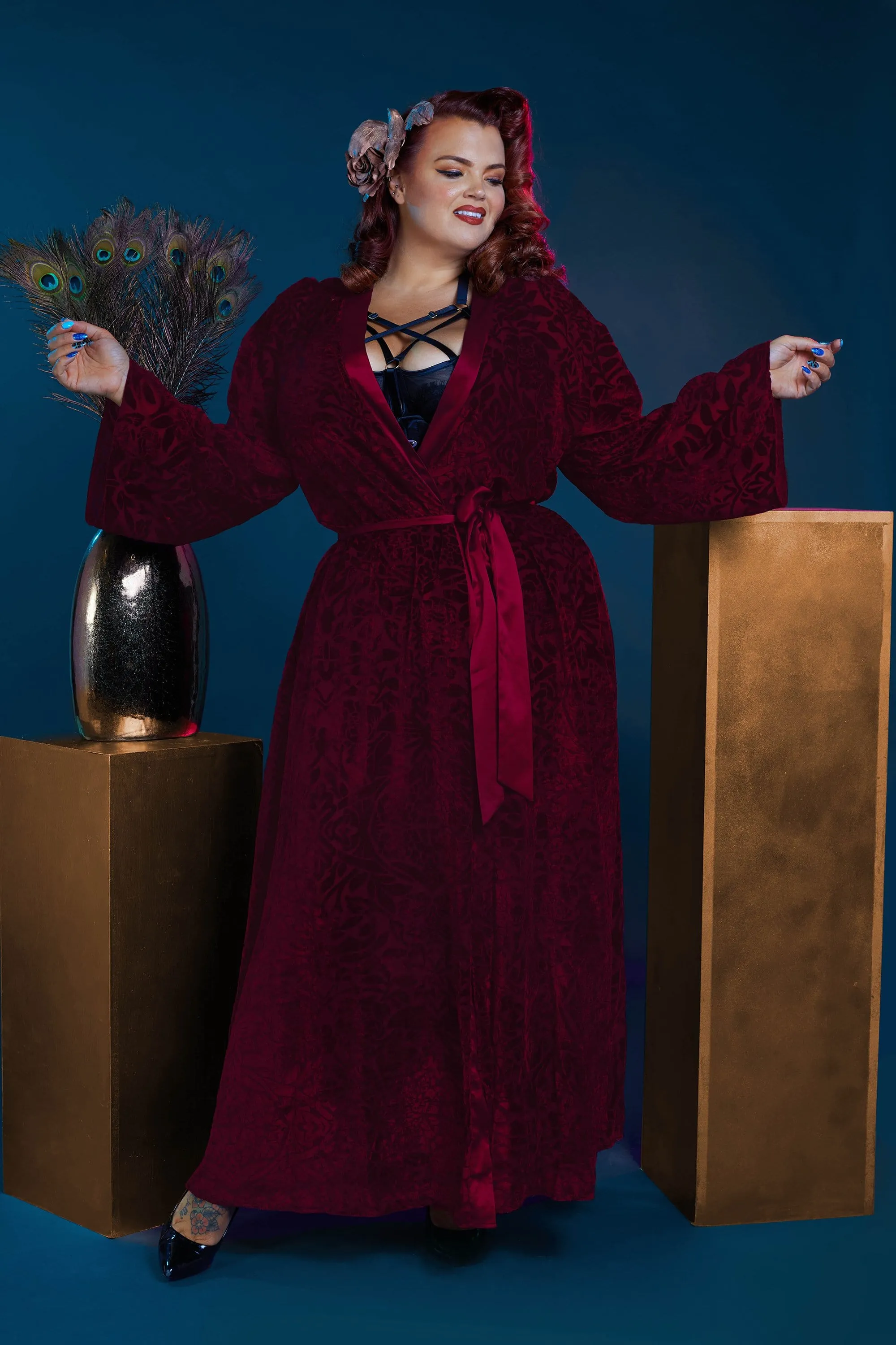 FFFB Wine Devore Gown Curve
