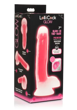 LOLLICOCK 7 GLOW-IN-THE-DARK SILICONE DILDO W/ BALLS PINK