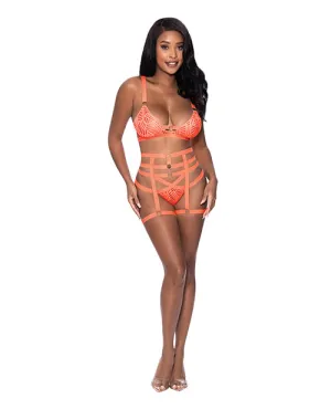 Rude Awakening Bralette. Thigh High Garter & Cheeky Panty Orange