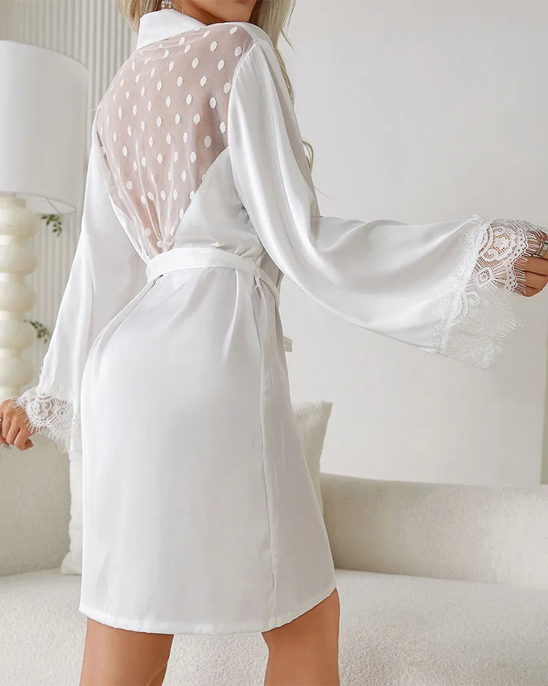 Sheer Heart Lace Backless Robe With Belt