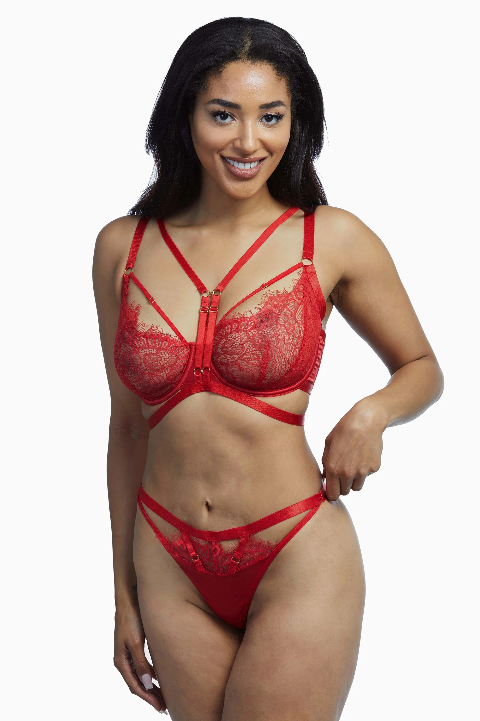 Wolf & Whistle Nevada Red Satin Lace Harness Bra