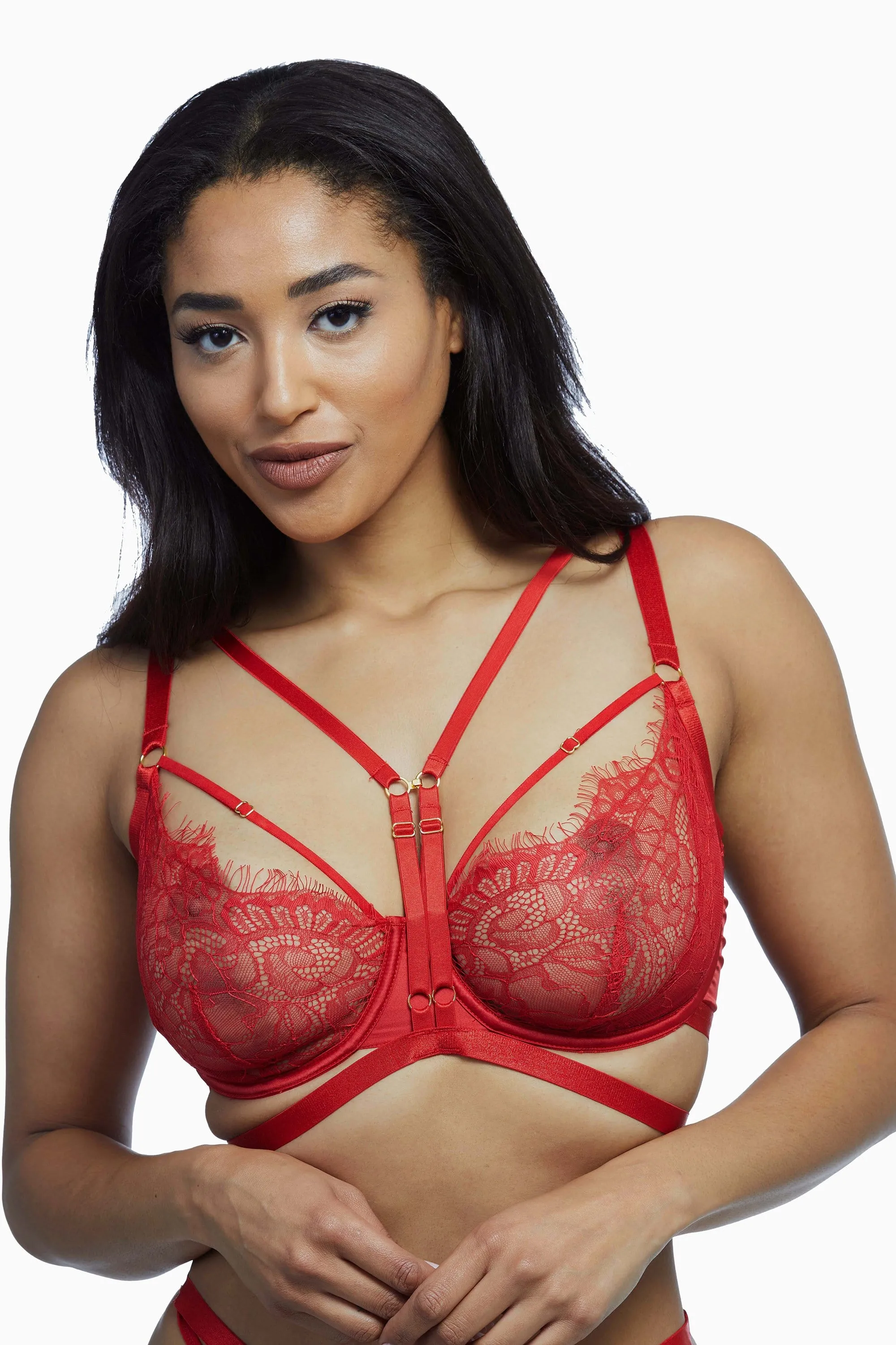 Wolf & Whistle Nevada Red Satin Lace Harness Bra